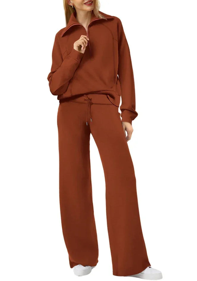 Solid Color Long-sleeved Sweater Trousers Suit Women's Suit - Lookulooku