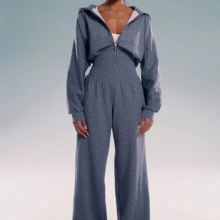 Casual women Hooded Zipper Jumpsuit - Lookulooku