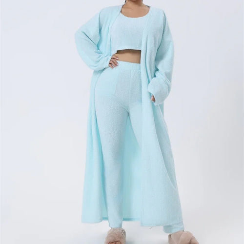 Cozy 3 piece Pajama Set, Cute Loungewear, Warm Suit Sets, Matching Set, Lounge Set, 3 Piece Pant Sets, Women Winter Dress - Lookulooku