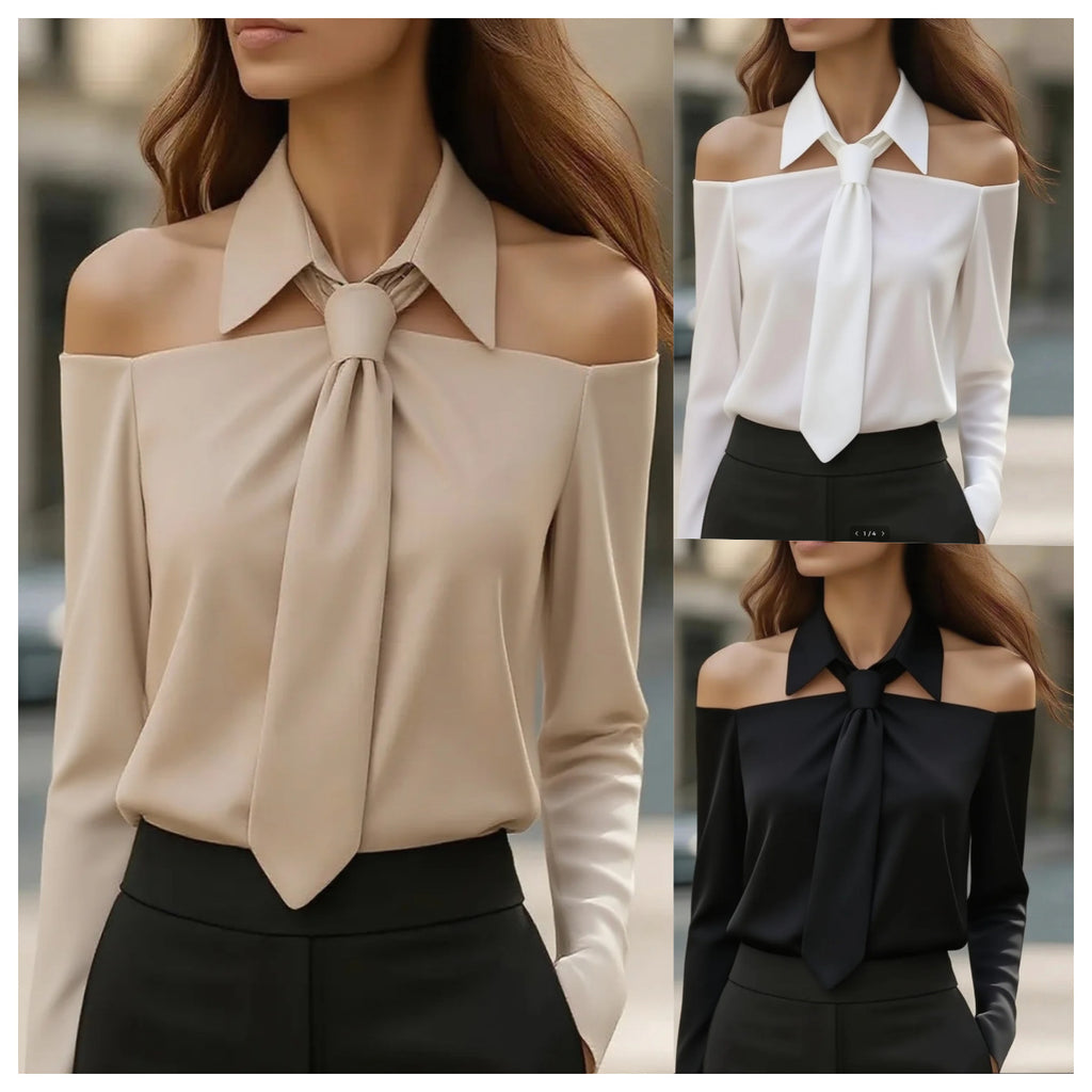 Women Tank Top Halter Neck Strap Design Long Sleeve Blouses Sexy Shirt For Spring Summer - Lookulooku