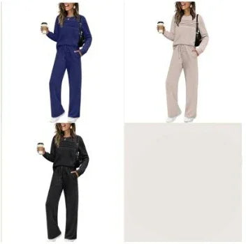 Women's Casual Elastic Waist Trousers Wide-leg Pants - Lookulooku