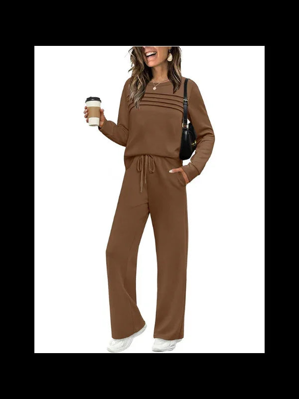 Women's Casual Elastic Waist Trousers Wide-leg Pants - Lookulooku